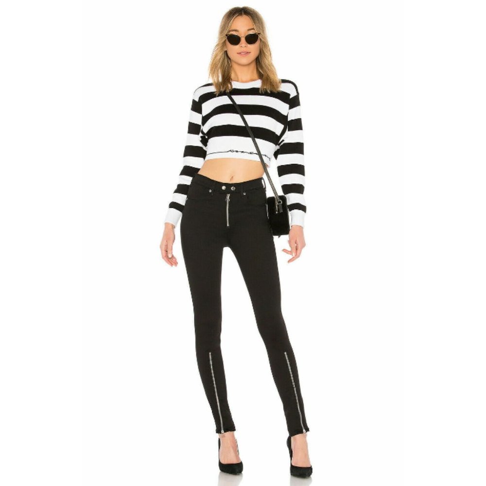 Rag & Bone Isabel Skinny High Rise Black Moto Jean with Ankle Zipper Hardware